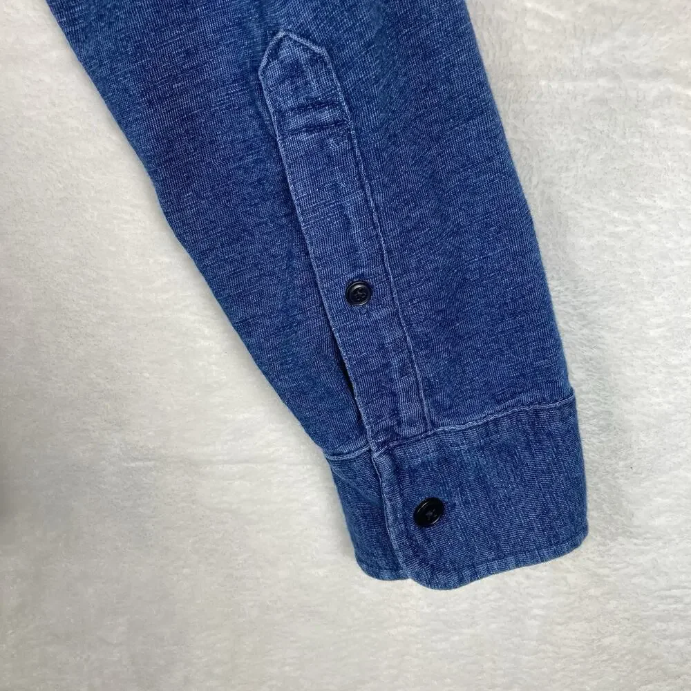 J.Crew Indigo Knit Goods Shirt Mens L Blue Two Tone Chambray Preppy Classic